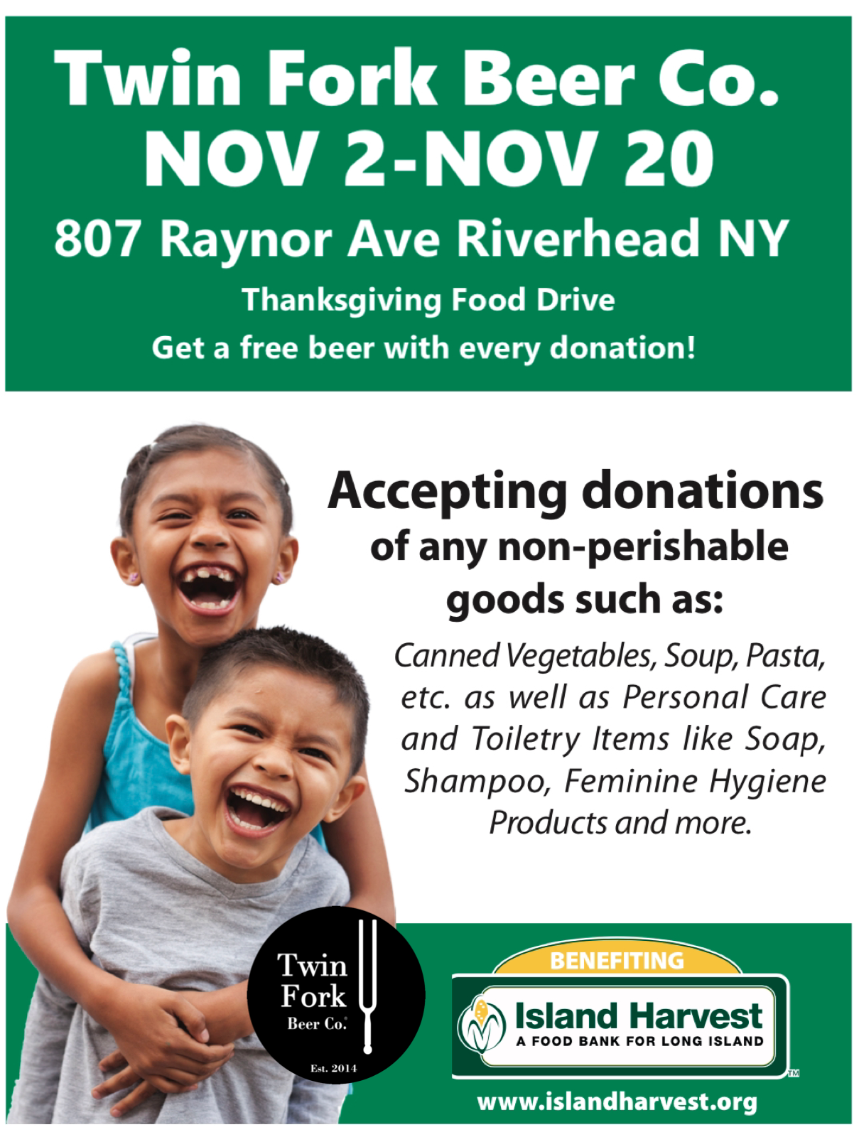 Island Harvest Food Drive Twin Fork Beer Co.Twin Fork Beer Co.